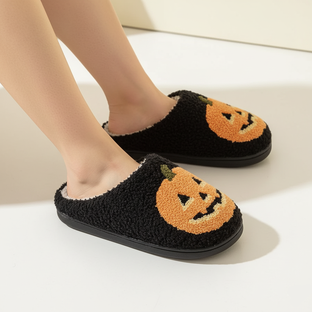 Halloween Pumpkin Slippers Soft Plush