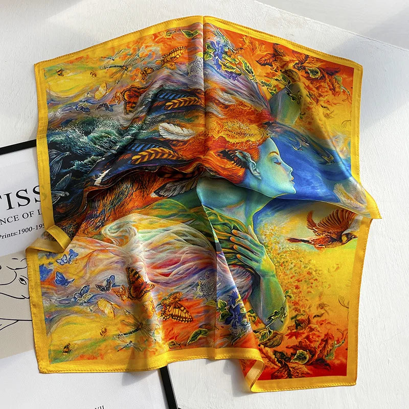 100% Silk Scarf 53cm Square Multicolor