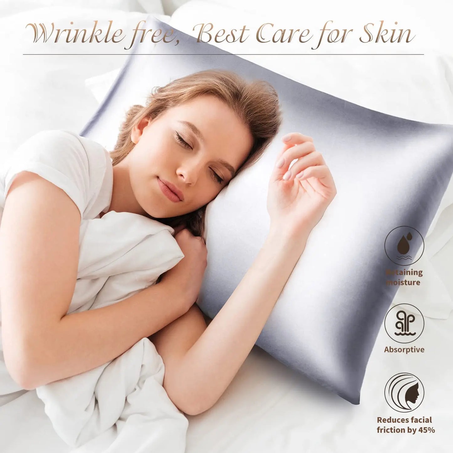 100% Real Natural Mulberry Silk Pillowcase Protects your Hair and Skin from Wrinkles