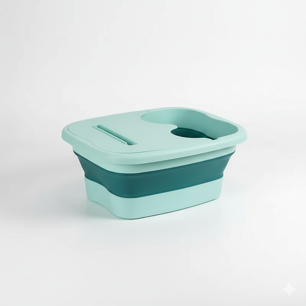 Collapsible bath tub with a lid on a white background