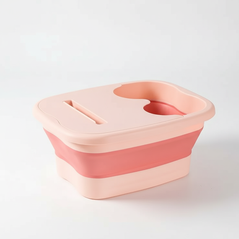 Pink silicone container with a lid on a white background