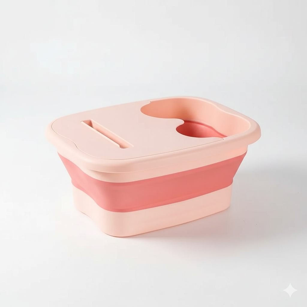 Pink silicone container with a lid on a white background