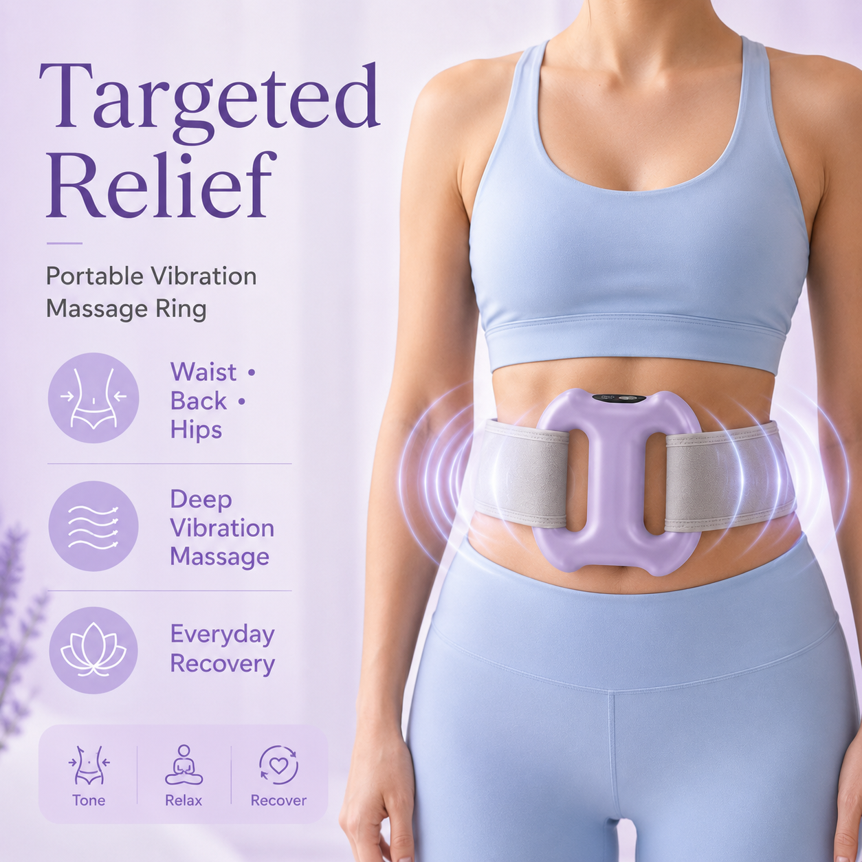 Anel de massagem vibratório portátil para o corpo todo – 8 configurações de massagem e alça para uso com as mãos livres