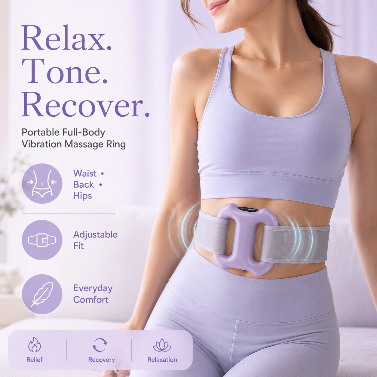 Anel de massagem vibratório portátil para o corpo todo – 8 configurações de massagem e alça para uso com as mãos livres
