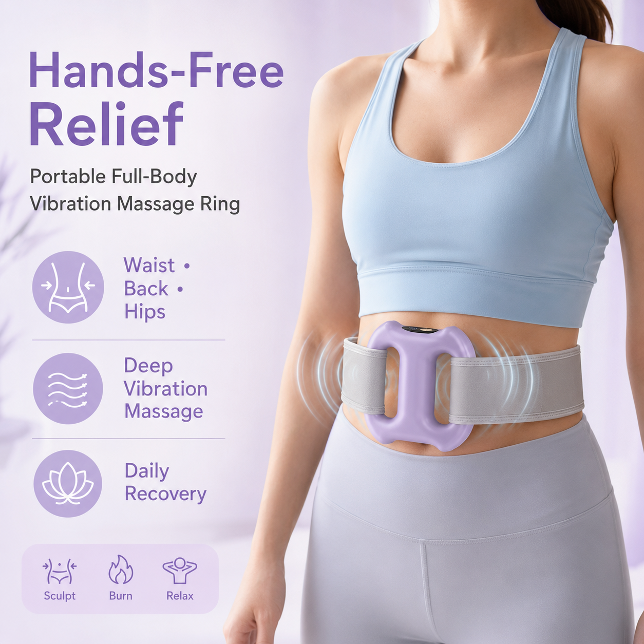 Anel de massagem vibratório portátil para o corpo todo – 8 configurações de massagem e alça para uso com as mãos livres