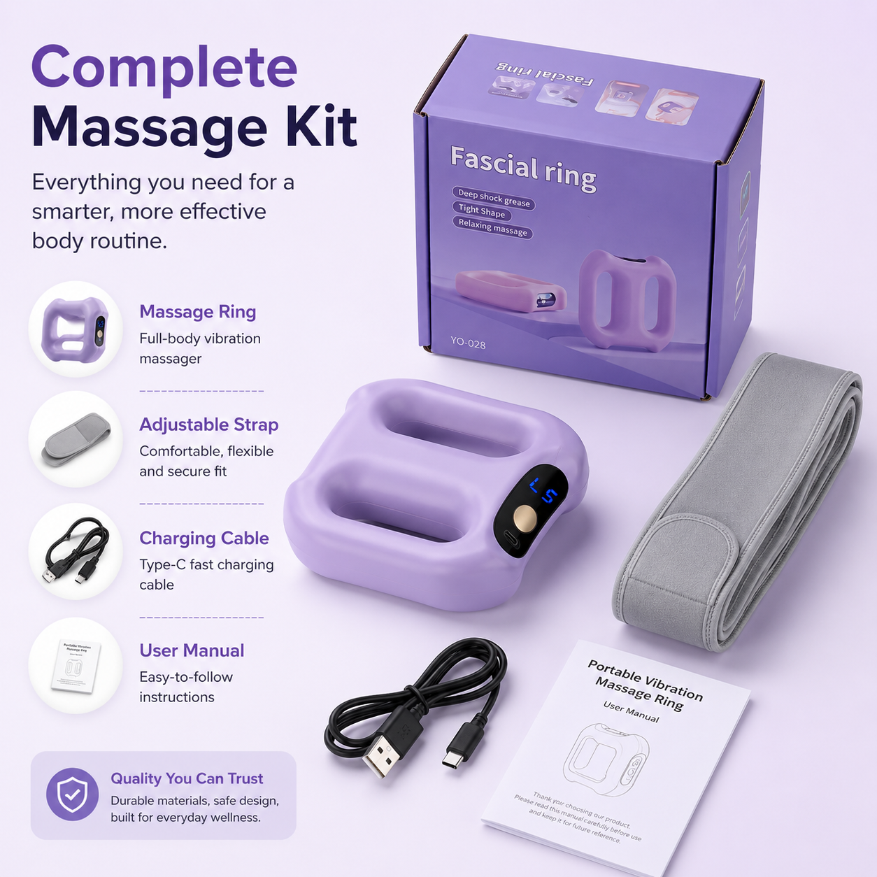 Anel de massagem vibratório portátil para o corpo todo – 8 configurações de massagem e alça para uso com as mãos livres