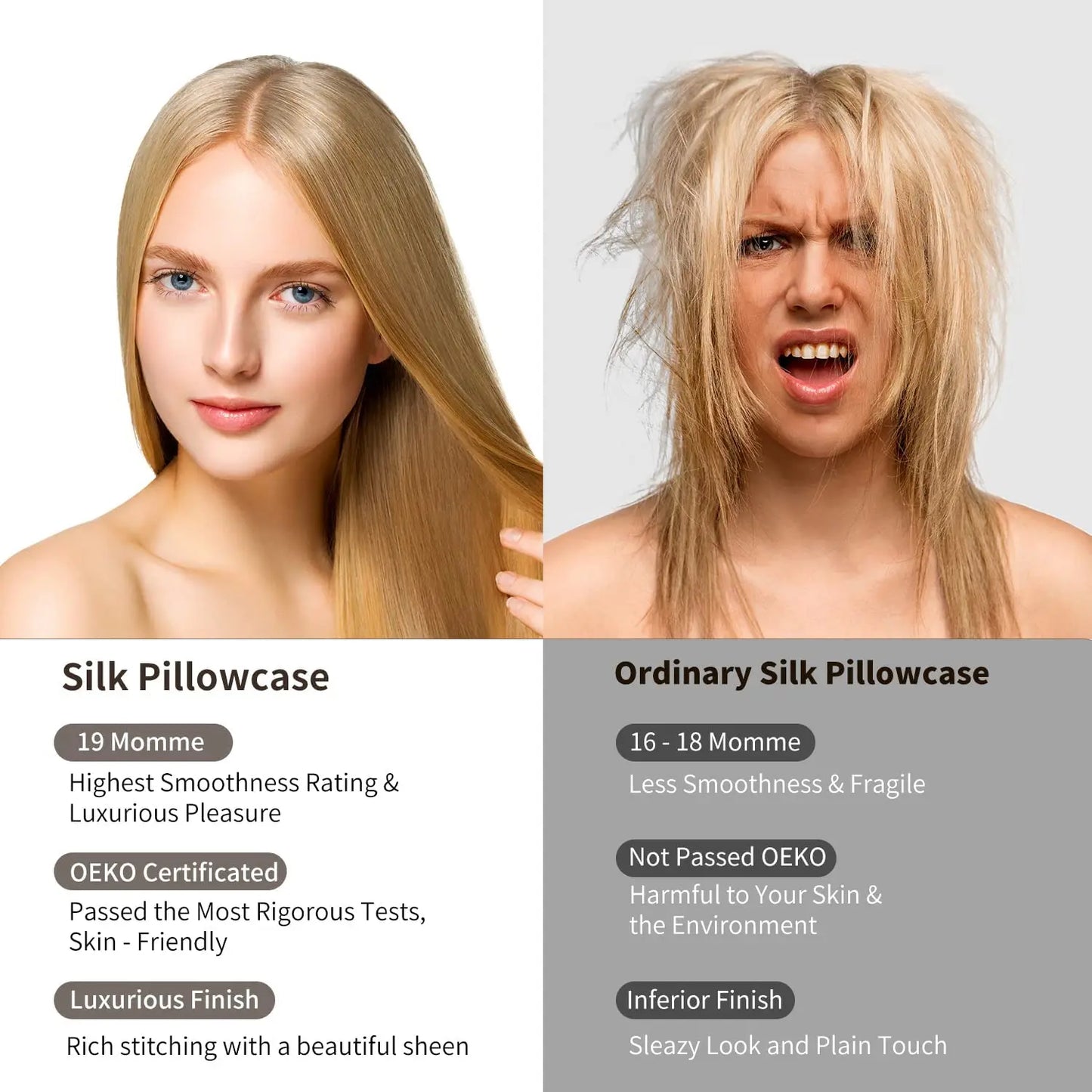 Set di 2 o 4 federe in seta di gelso 100% naturale che proteggono i capelli e la pelle